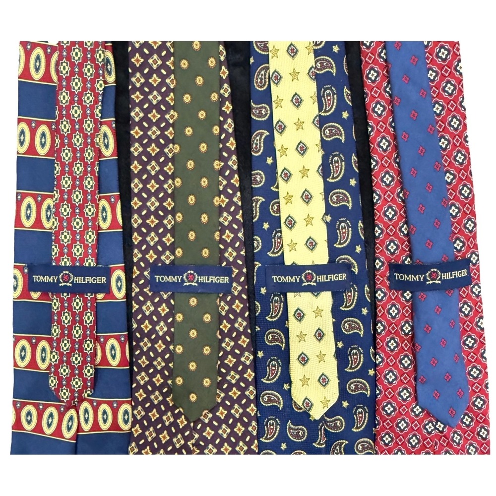 Vintage Tommy Hilfiger Mens Silk‎ Neckties 90s Menswear Preppy USA Luxe Lot of 4